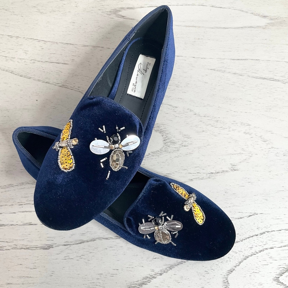 Elegant Navy Velvet Loafers with Embellishments